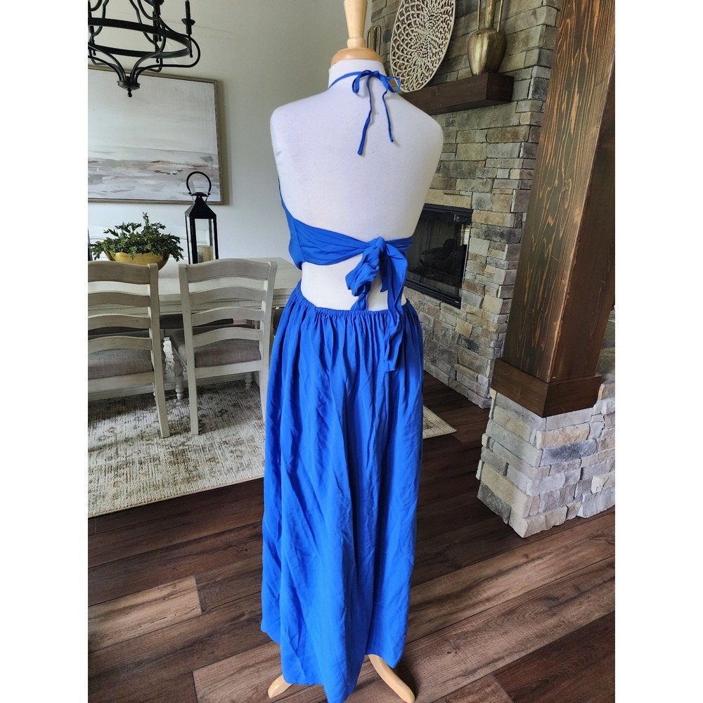 Gianni Bini Royal Blue Halter Cut-Out‎ Maxi Dress Open Tie Back Small - Picture 5 of 9